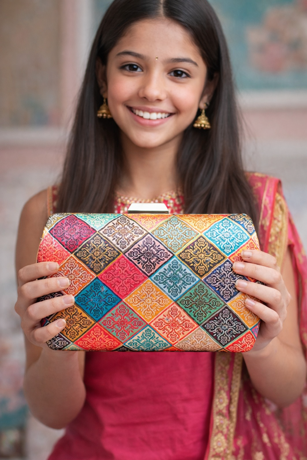 Multicolor Ethnic Mosaic Clutch Bag – Premium Indian Party & Wedding Handbag