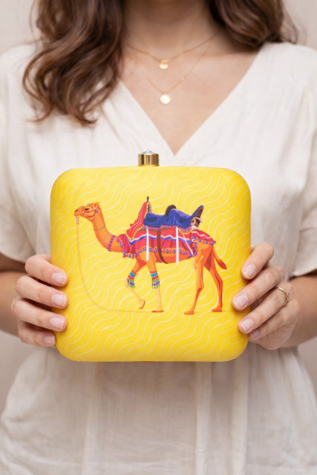 Handcrafted Yellow Camel Clutch – Ethnic Designer Box Bag for Weddings & Parties