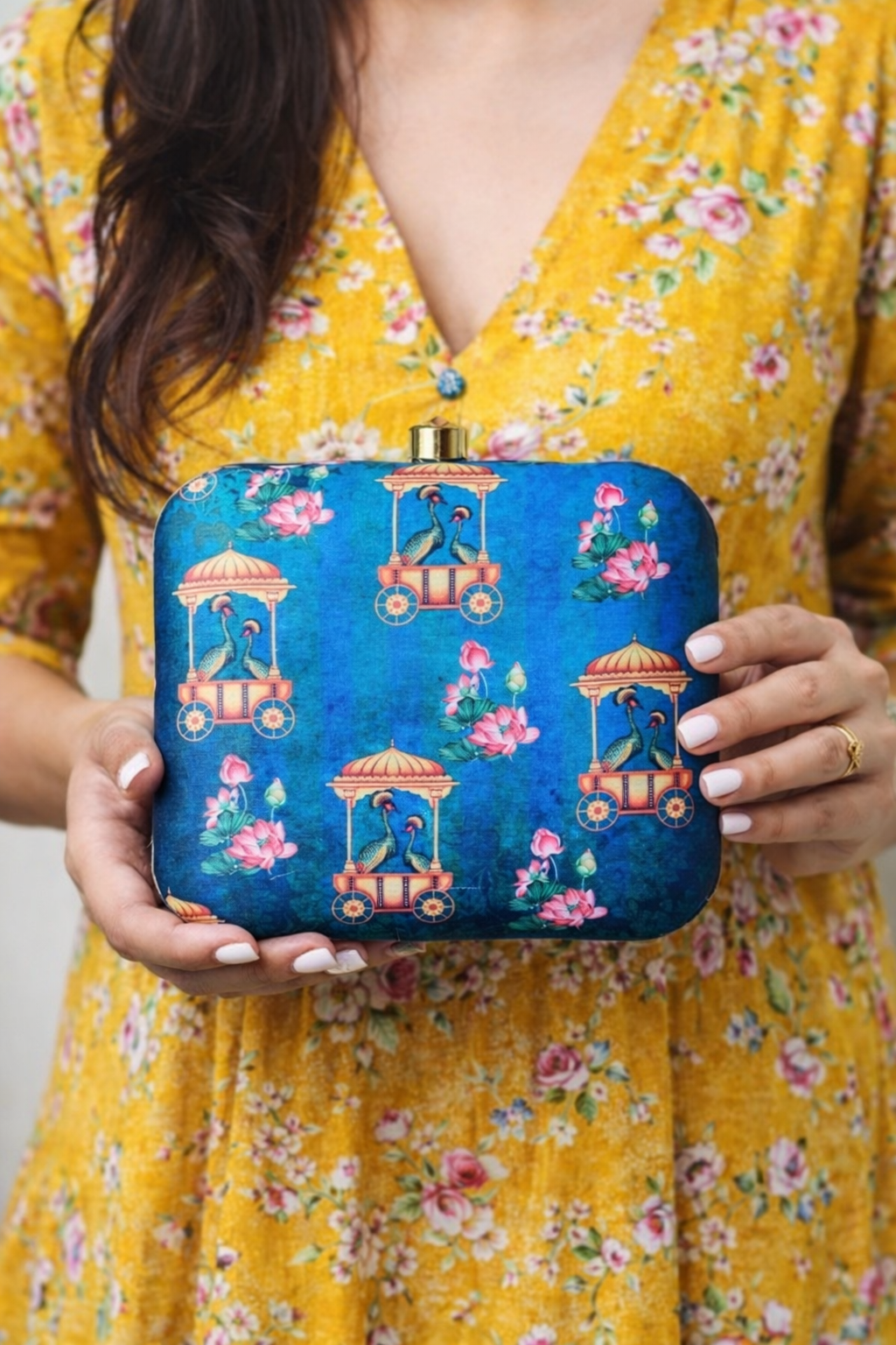 Elegant Blue Peacock Clutch Bag – Designer Ethnic Evening Purse