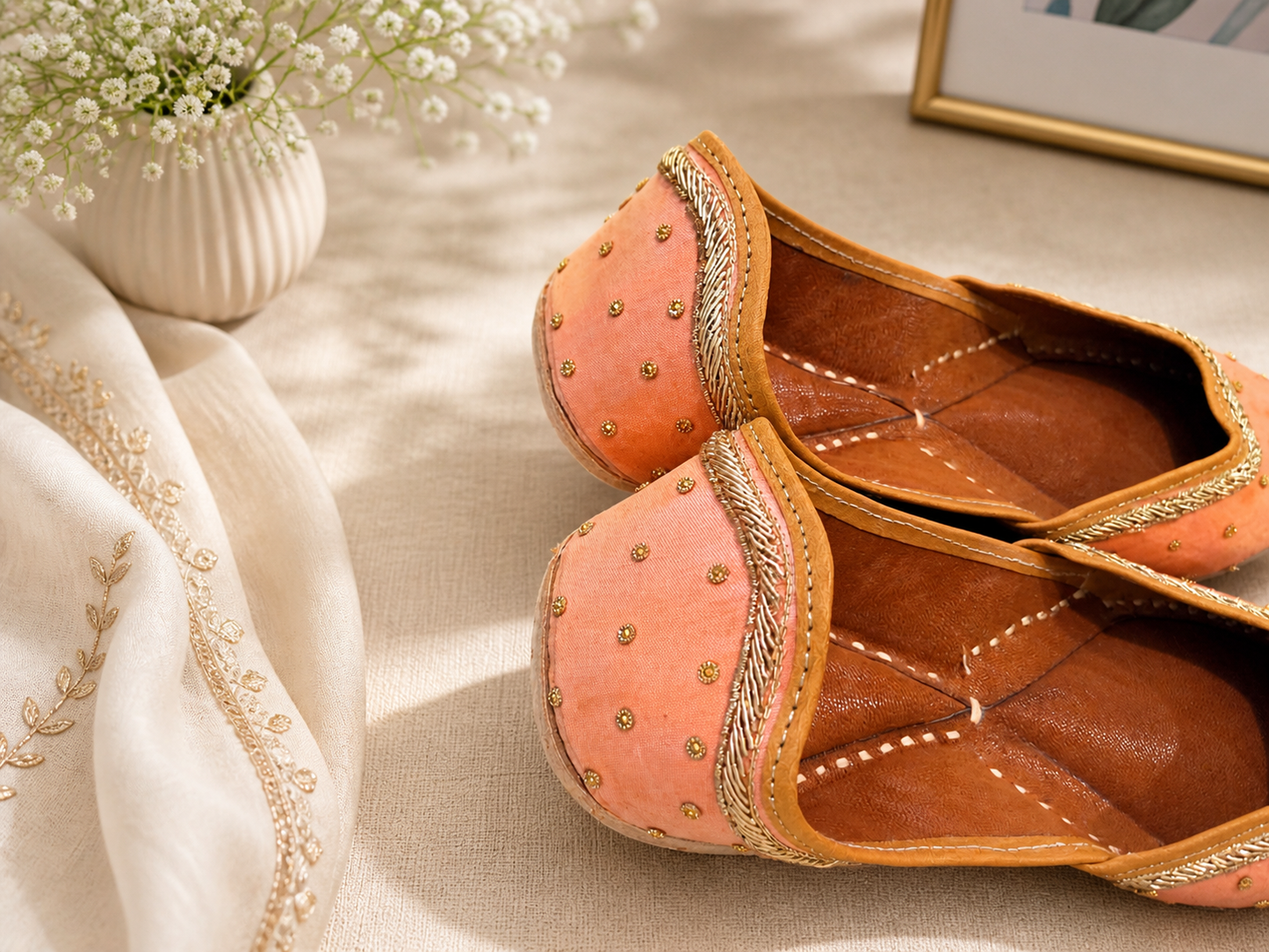 Punjabi Jutti for Women – Peach | Traditional Indian Ethnic Flat