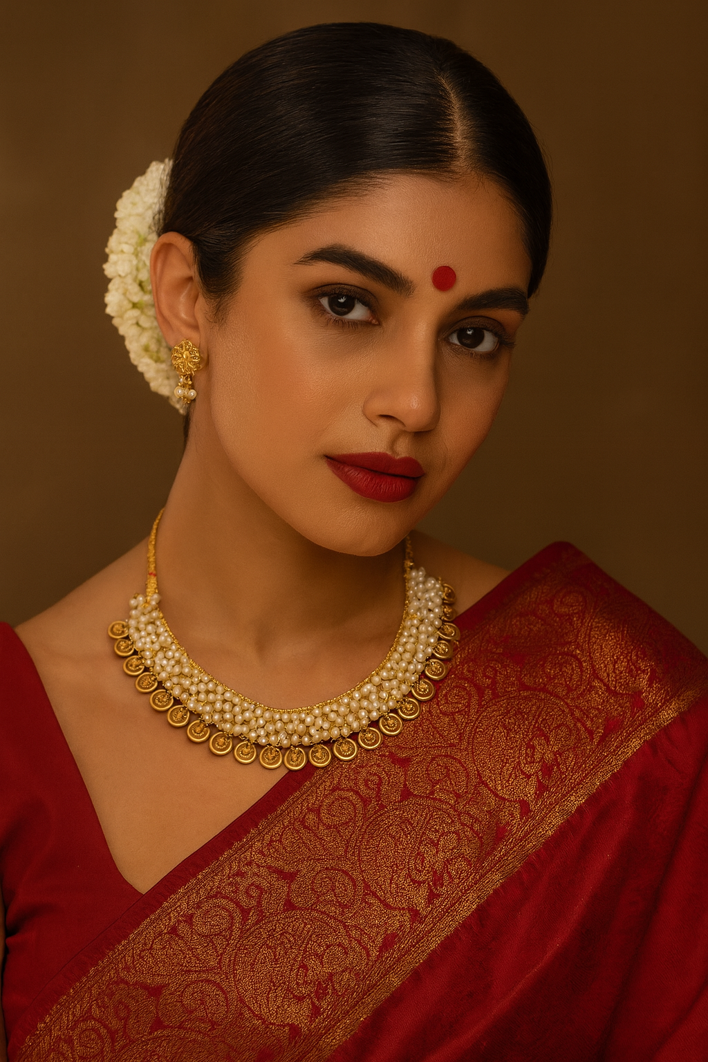 Pearl flower necklace with earrings
