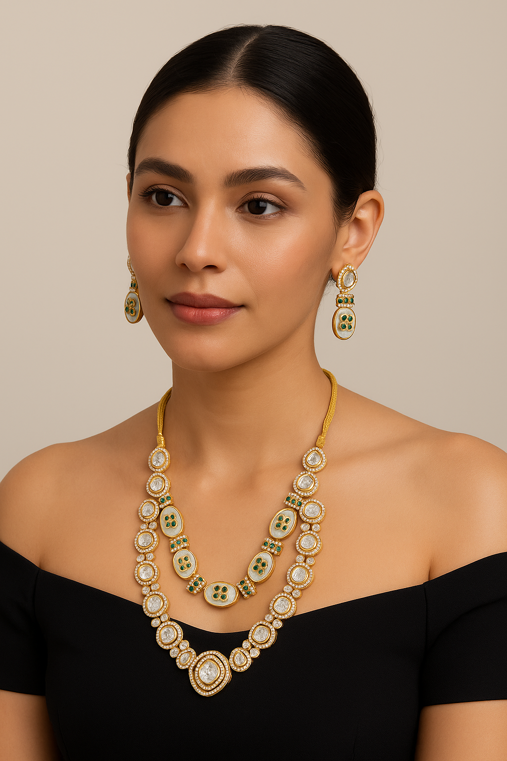 Kundan layered necklace with earrings