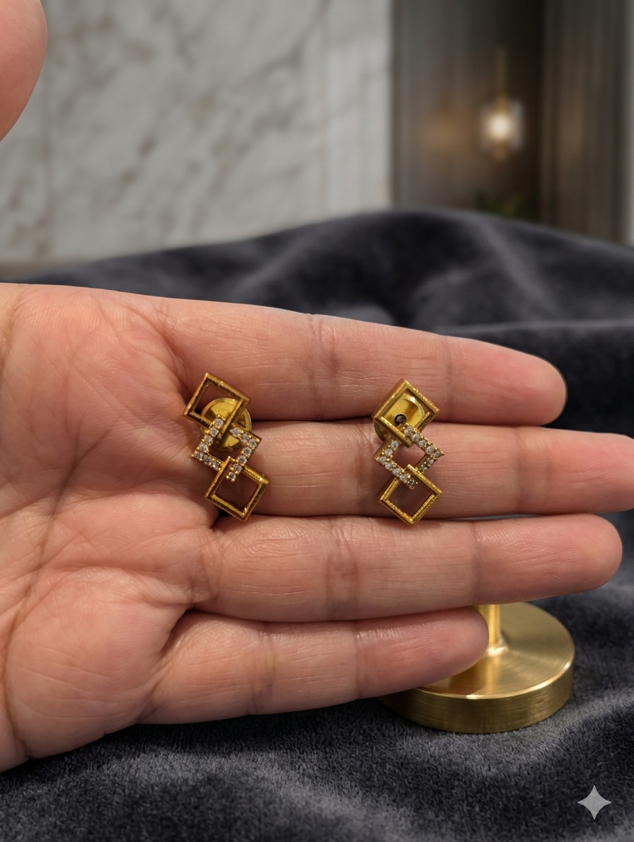 Geometric Square Gold Diamond Necklace & Earrings Set