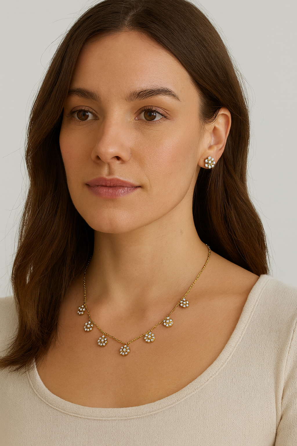 Diamond charm necklace with earrings