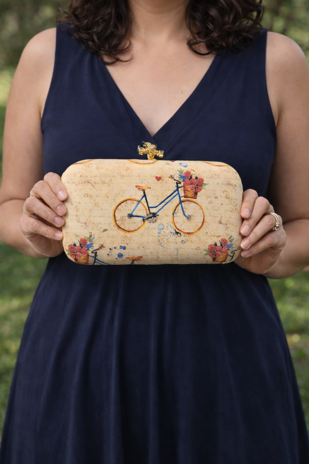 Vintage Bicycle Print Clutch Bag – Elegant Floral Evening Purse for Women