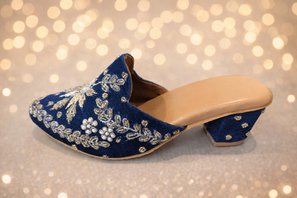 Punjabi Jutti for Women – Blue with Silver Work | Traditional Indian Ethnic Heel