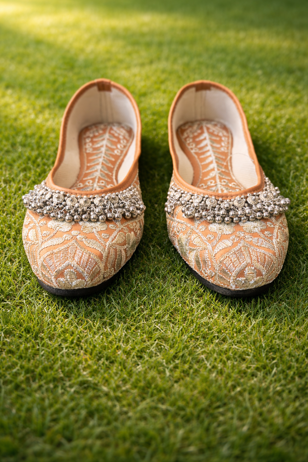 Punjabi Jutti for Women – Coral with Thread Work and Ghungroo | Traditional Indian Ethnic Flat