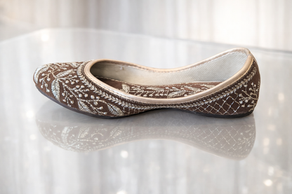 Punjabi Jutti for Women – Brown with Thread Work | Traditional Indian Ethnic Flat