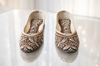 Punjabi Jutti for Women – Brown with Thread Work | Traditional Indian Ethnic Flat