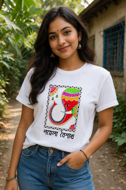 Harmony in Colors | Madhubani Print T-Shirt for Men & Women | Ethnic Indian Art Tee
