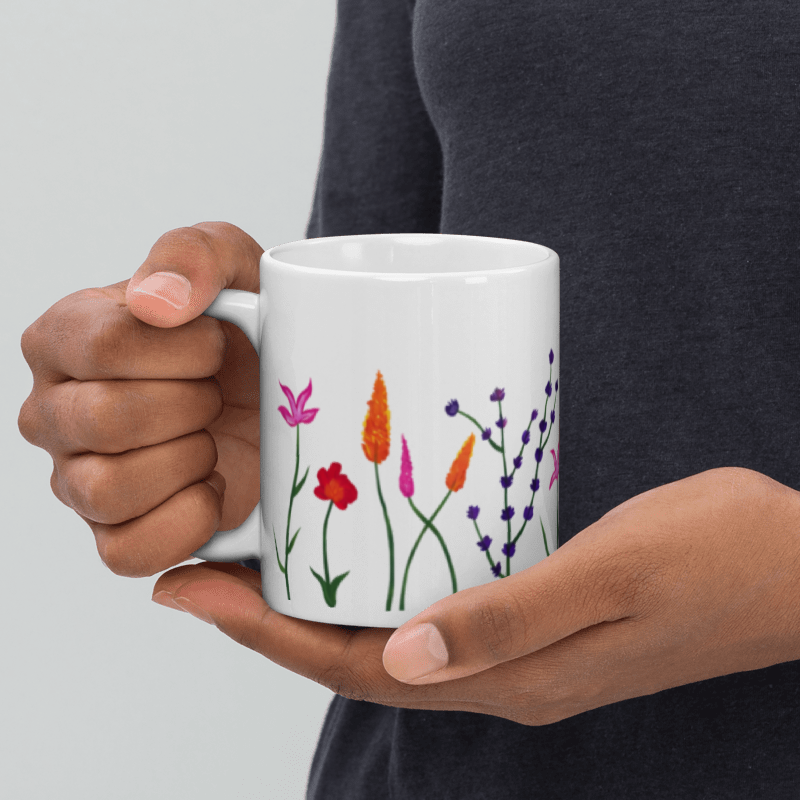Hand Painted Ceramic Mug with "Wildflower Whispers" - 11 oz