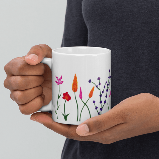 Hand Painted Ceramic Mug with "Wildflower Whispers" - 11 oz
