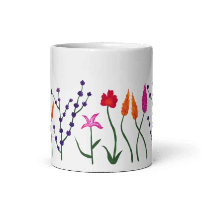 Hand Painted Ceramic Mug with "Wildflower Whispers" - 11 oz