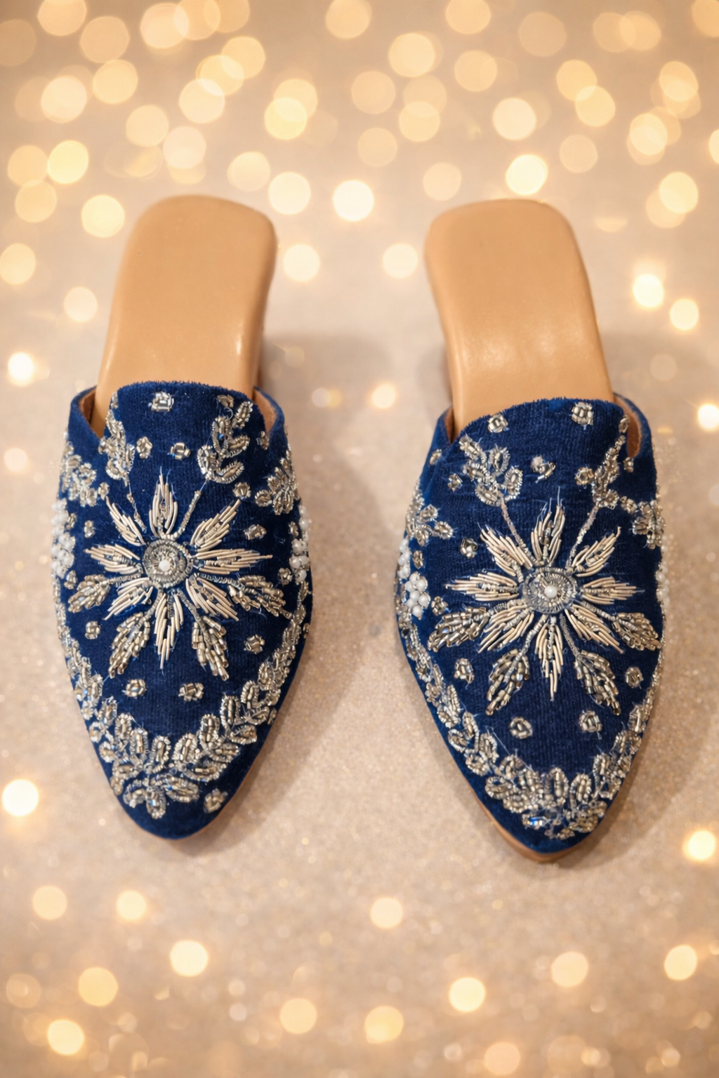 Punjabi Jutti for Women – Blue with Silver Work | Traditional Indian Ethnic Heel