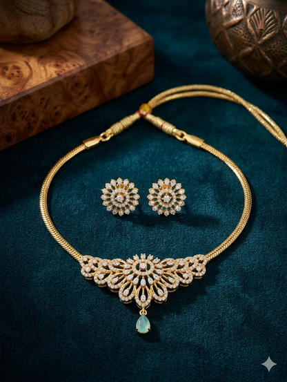 Elegant Dewdrop Diamond Necklace & Earrings Set