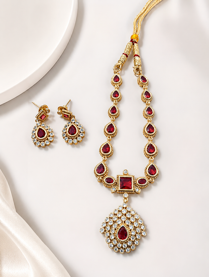 Vintage Style Statement Necklace Set with Drop Earrings