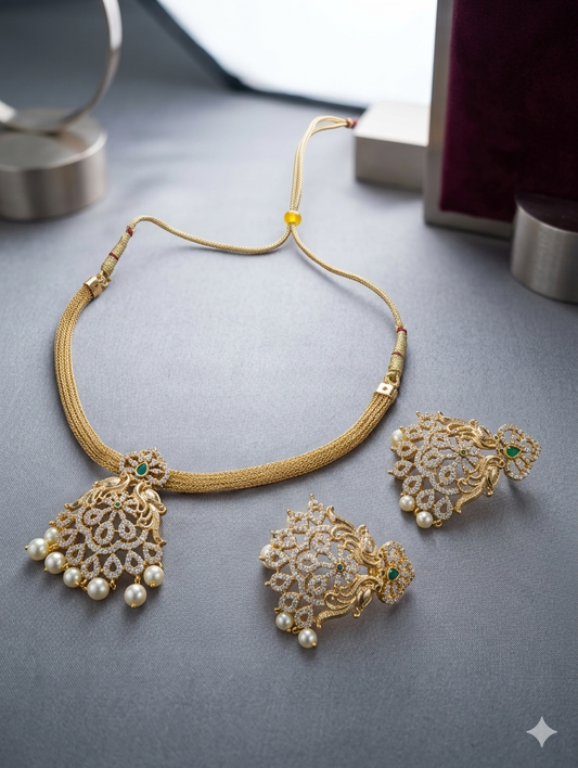 Taditional Addigai Choker Neckpiece & Earrings Set