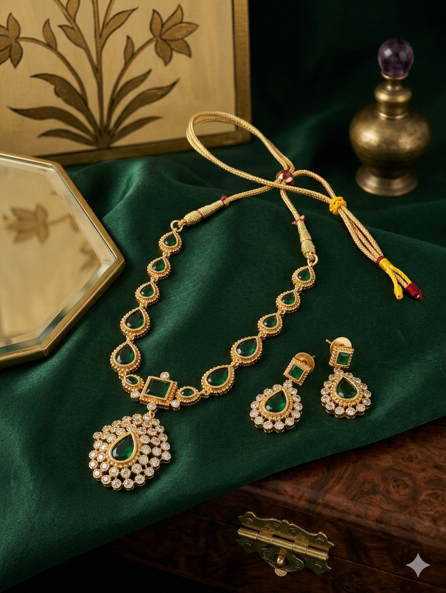 Vintage Style Statement Necklace Set with Drop Earrings