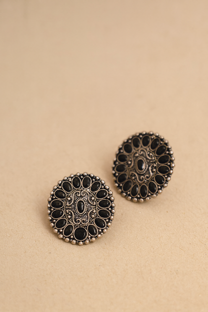 Silver earrings with black stone 2114