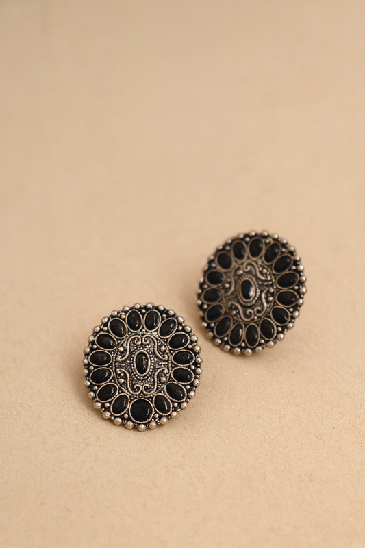 Silver earrings with black stone 2114