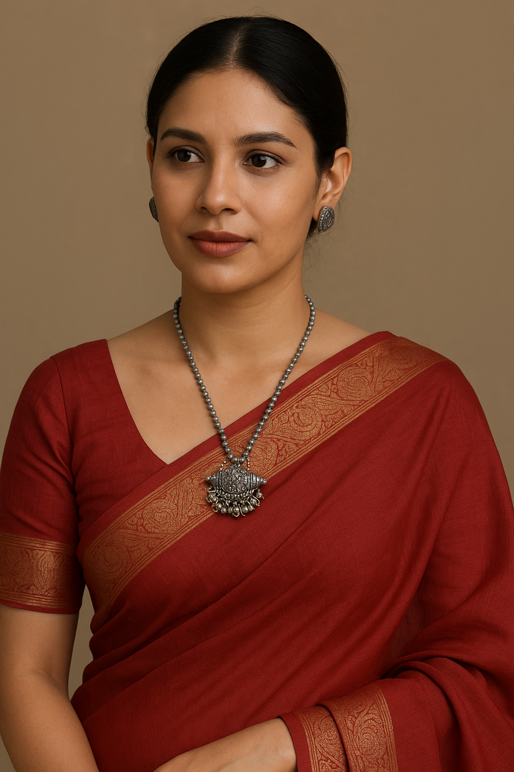 Silver long chain with pendant and earrings 2109