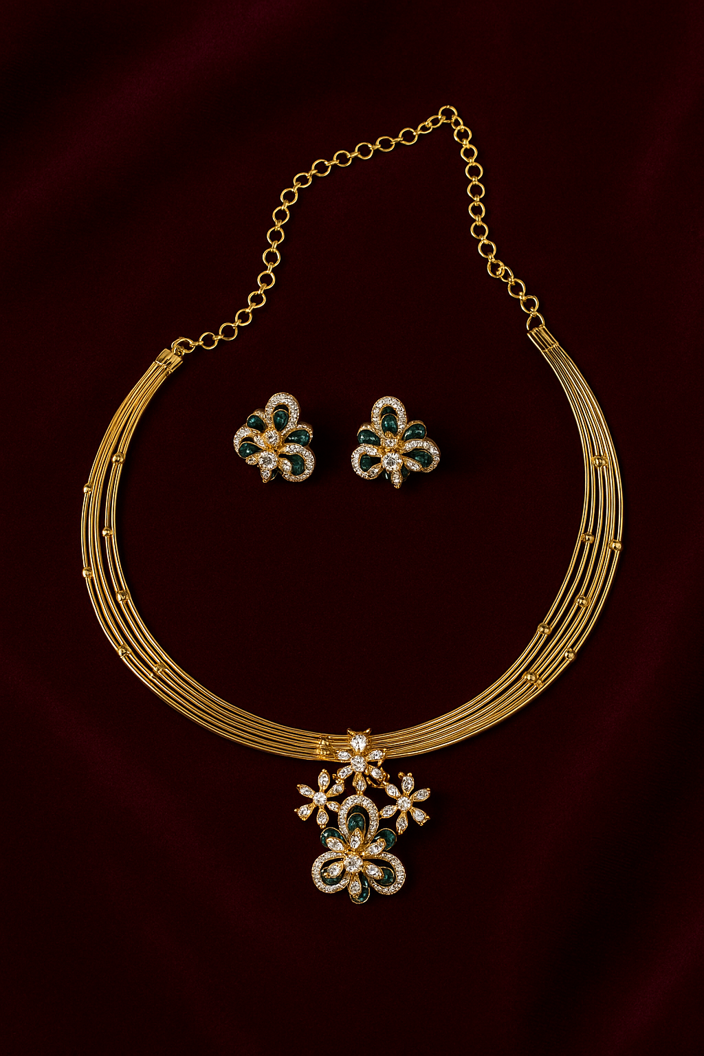 Floral pendant necklace with earrings