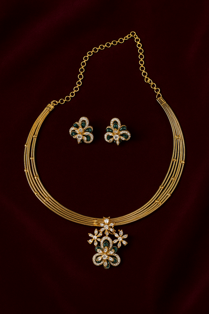Floral pendant necklace with earrings