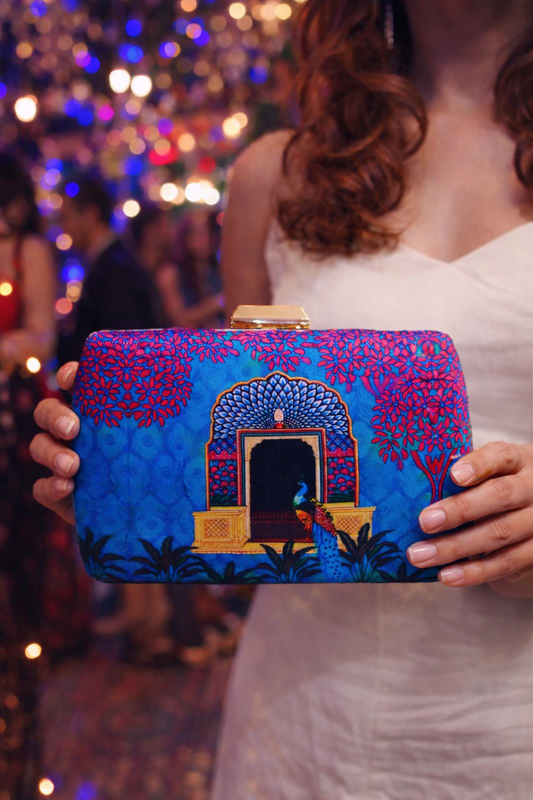 Designer Clutch Bag for Women – Blue Peacock Wedding Party Purse