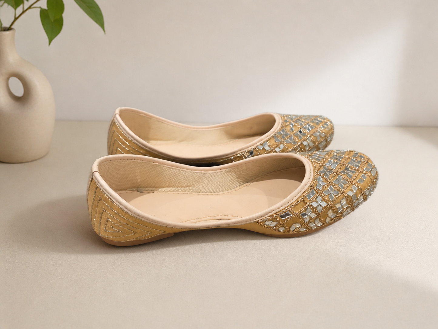 Punjabi Jutti for Women – Yellow with Mirror Work | Traditional Indian Ethnic Flat