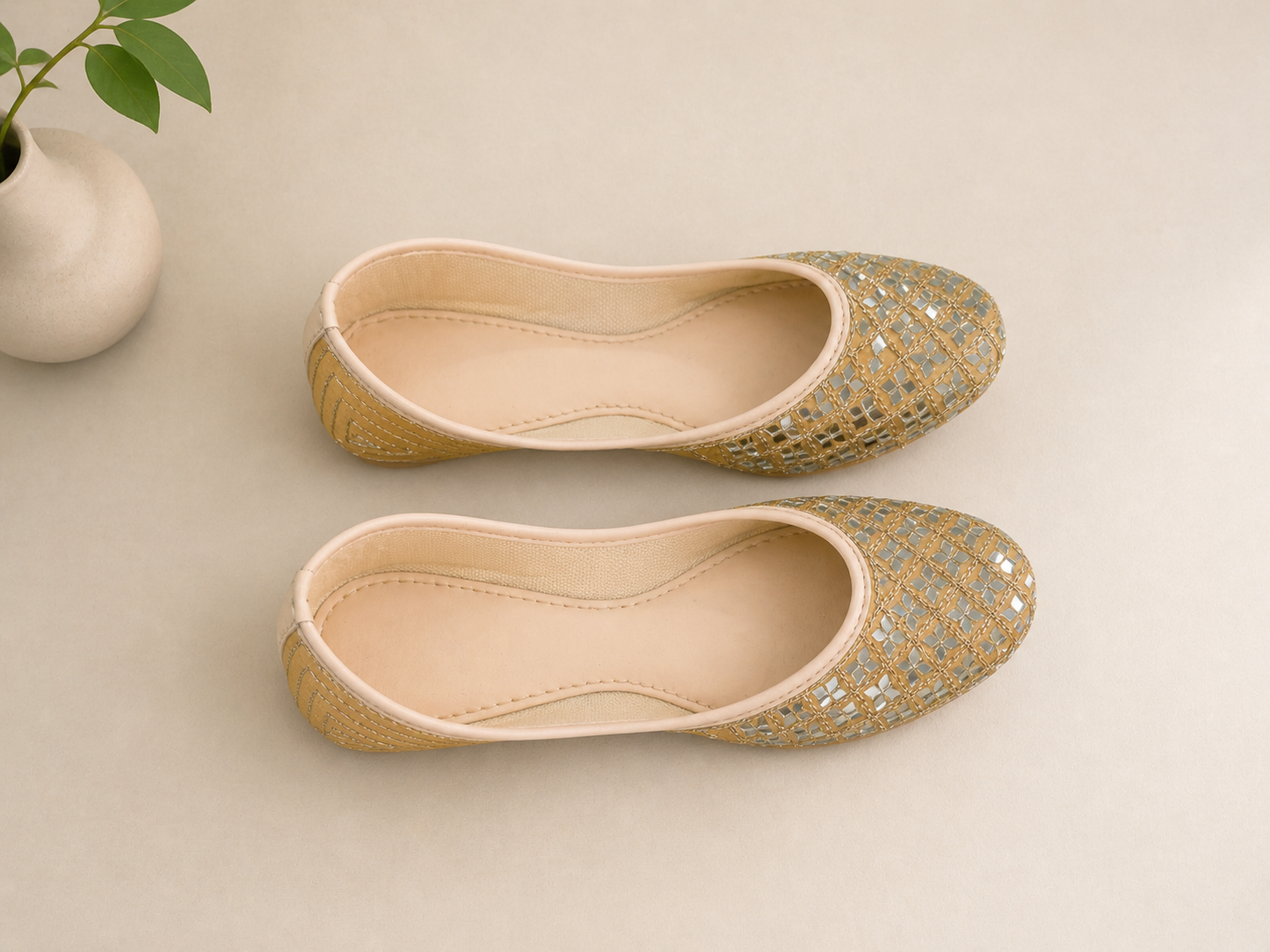Punjabi Jutti for Women – Yellow with Mirror Work | Traditional Indian Ethnic Flat