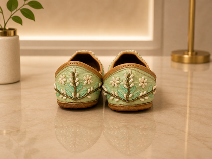 Punjabi Jutti for Women – Light Green with beads | Traditional Indian Ethnic Flat