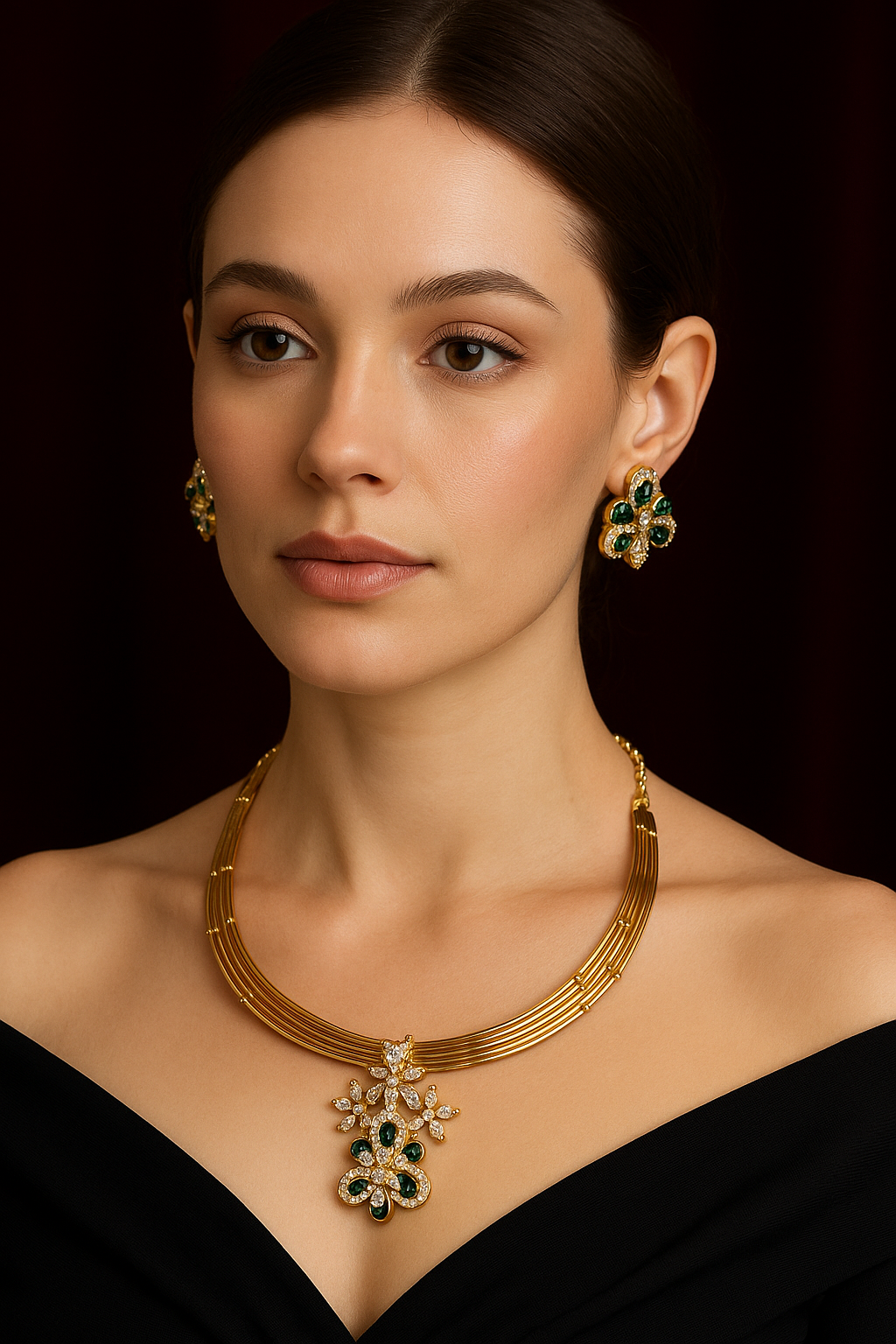 Floral pendant necklace with earrings
