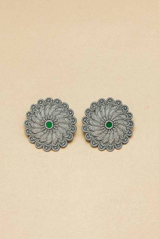 Silver earrings with green stone 2115