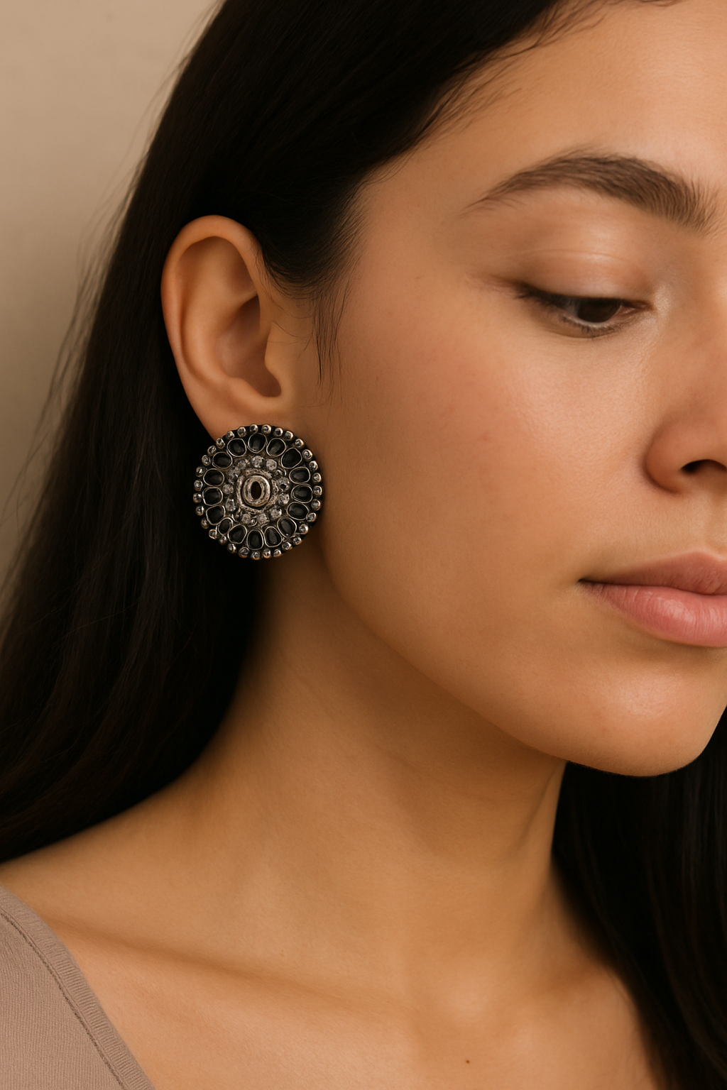 Silver earrings with black stone 2114