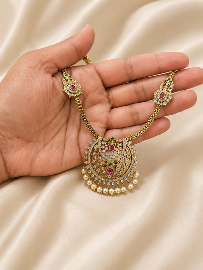 Antique Ruby & Pearls Gold Necklace & Earrings Set