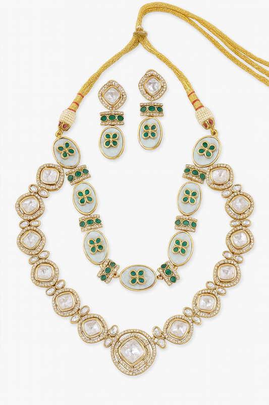 Kundan layered necklace with earrings