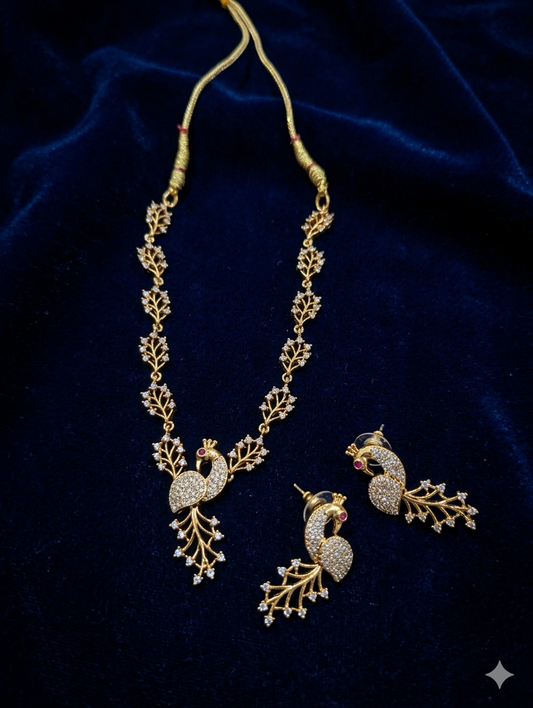 Luxury Peacock Diamond Necklace & Earrings Set