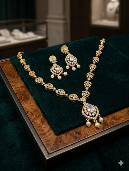 Royal Pearl Necklace & Earrings Set