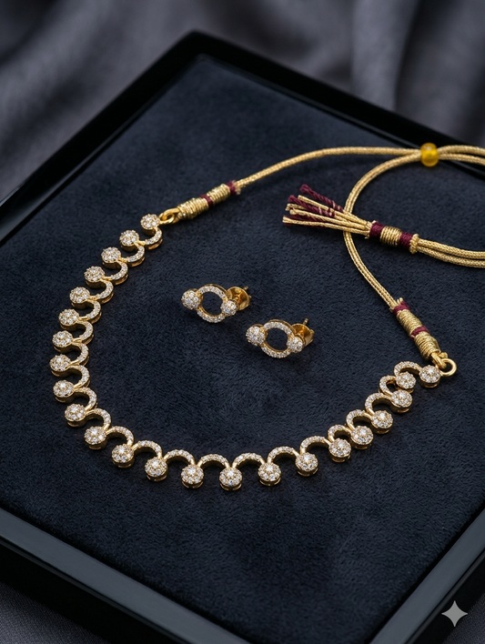 Intricate Wave Diamond & Gold Necklace & Earrings Set