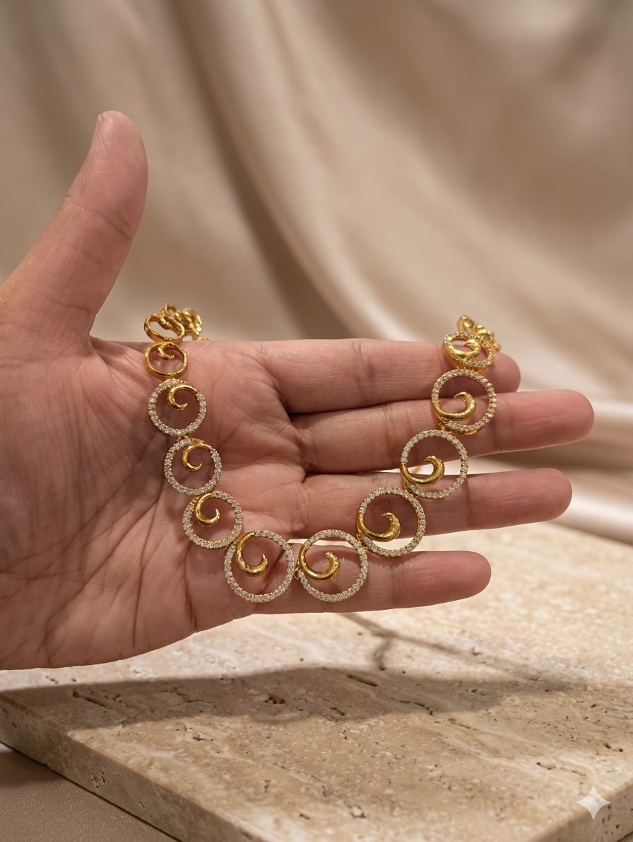 Elegant Snail Diamond Necklace & Earrings Set