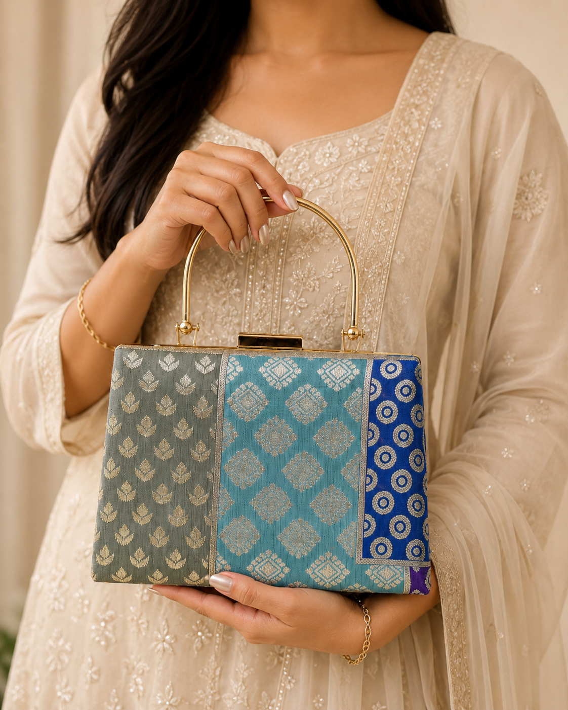 Blue Brocade Ethnic Clutch Bag for Women – Wedding & Party Wear