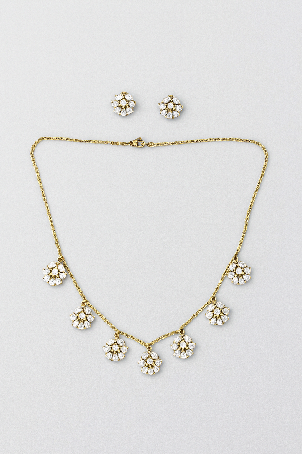 Diamond charm necklace with earrings