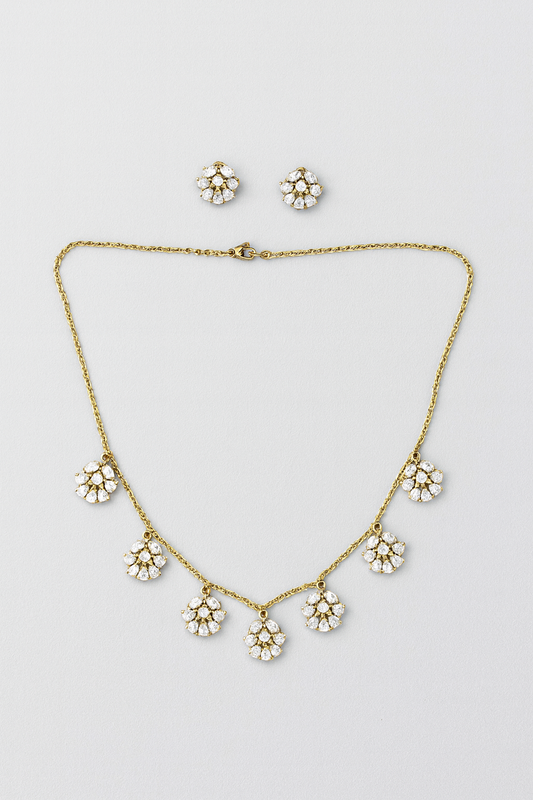 Diamond charm necklace with earrings