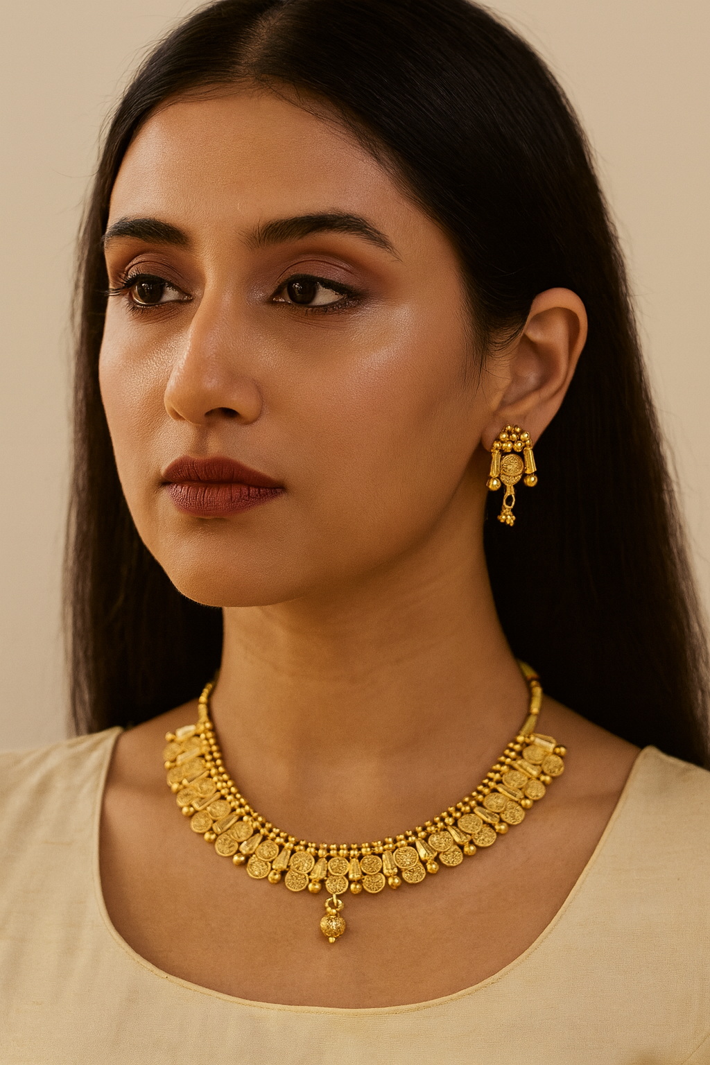 Gold necklace with earrings - 2104