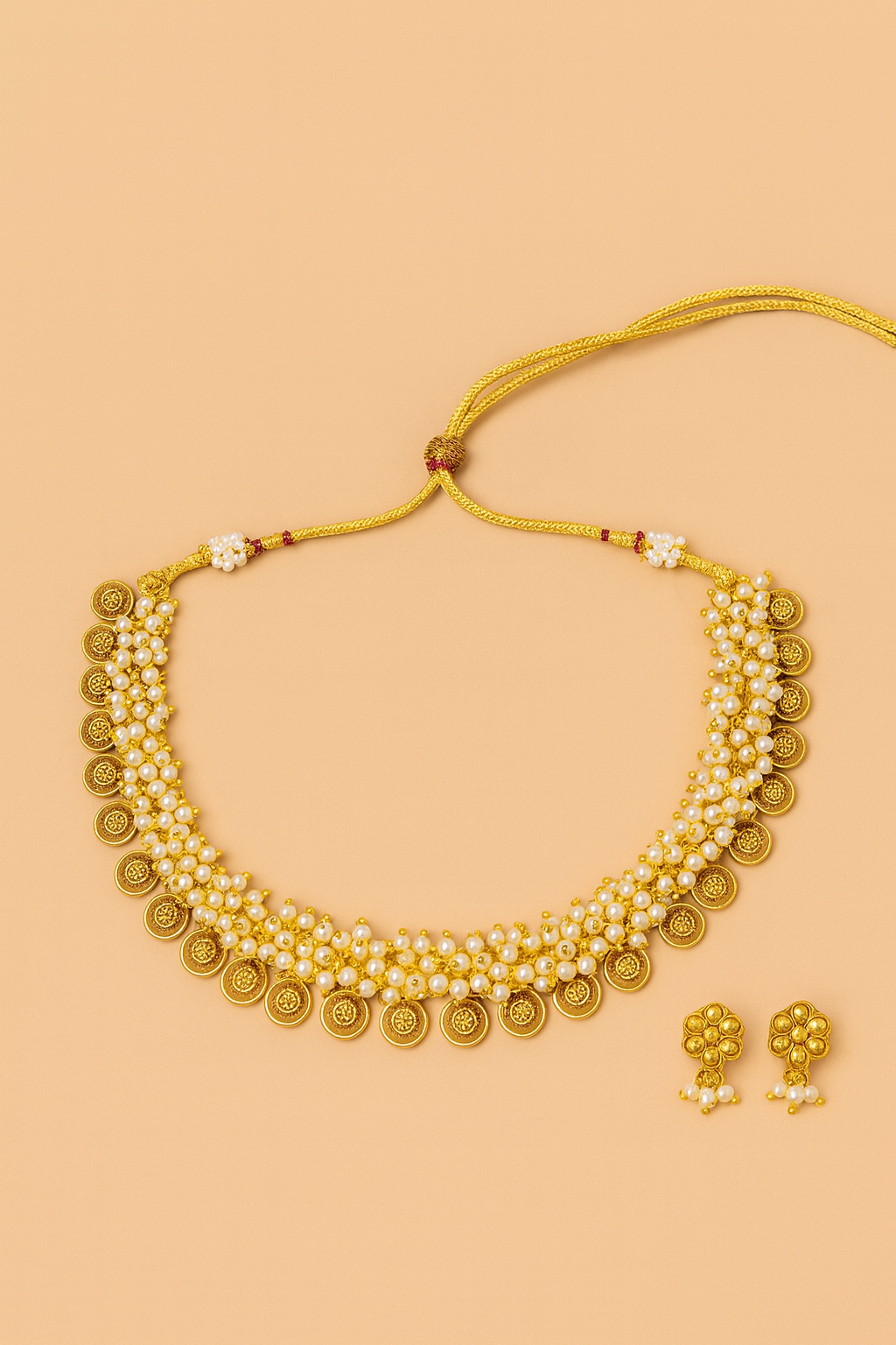 Pearl flower necklace with earrings