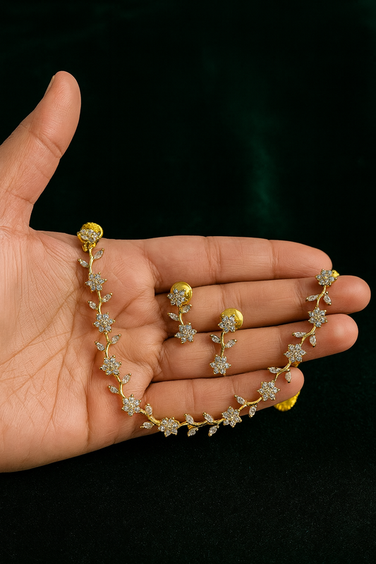 Diamond climber necklace with earrings