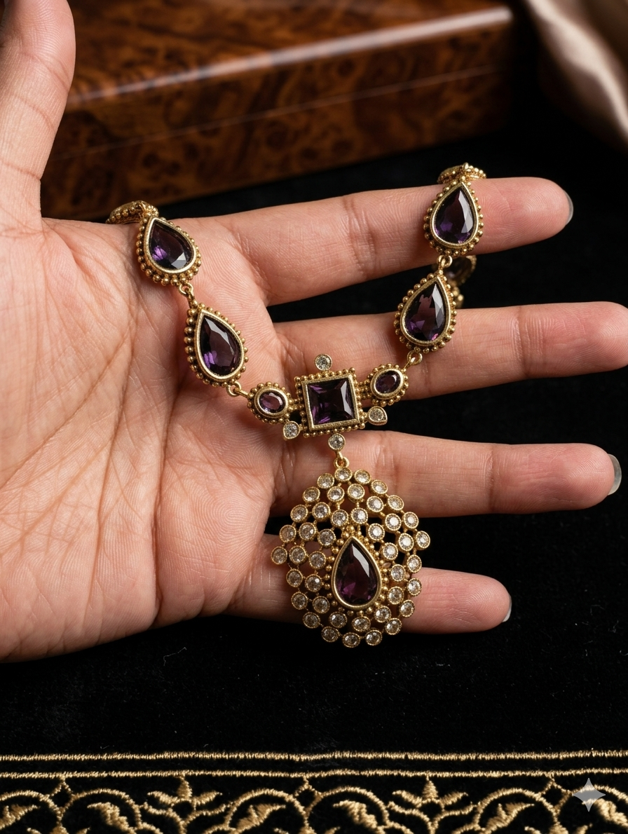 Vintage Style Statement Necklace Set with Drop Earrings