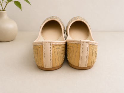 Punjabi Jutti for Women – Yellow with Mirror Work | Traditional Indian Ethnic Flat