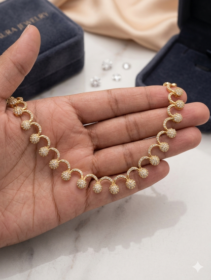 Intricate Wave Diamond & Gold Necklace & Earrings Set