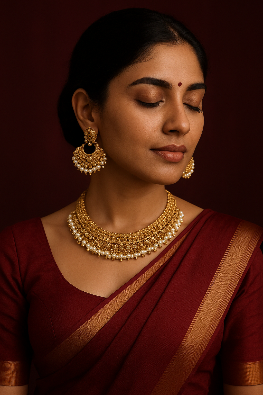 Pearl flower nested necklace with earrings